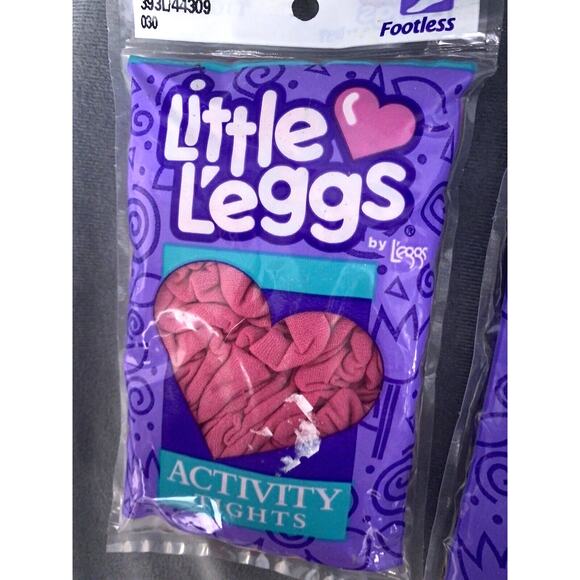 Vintage Little L'eggs Leggs Activity Footless Tights Girls Large Black Pink Lot - Picture 2 of 7